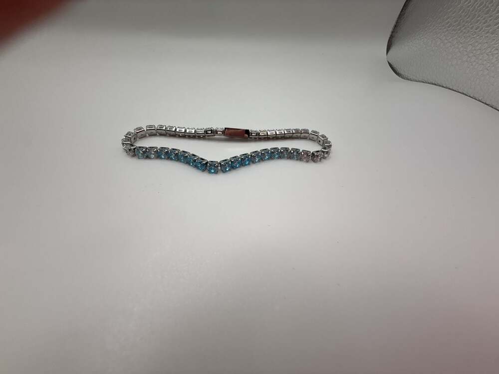 Blue and Clear Tennis Bracelet in Silver Tone